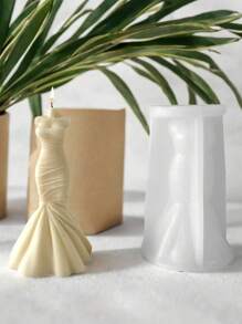 1pc Bandeau Dress Mold, Wedding Dress Aroma Candle DIY Crafts, Wedding Ceremony Gift, Romantic Proposal Silicone Mold - White - View 2