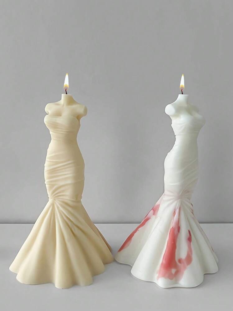 1pc Bandeau Dress Mold, Wedding Dress Aroma Candle DIY Crafts, Wedding Ceremony Gift, Romantic Proposal Silicone Mold - White - View 4