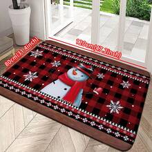 1 件圣诞红黑格子雪人图案现代简约柔软吸水防滑舒适地毯，安全抗疲劳垫适用于室内门口、厨房、洗衣房，多种款式可选 - 彩色 - 查看 5