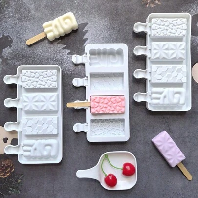1 pieza Molde de paleta de silicona con forma de corazón, molde de helado con cristal, bandeja blanca para polos, molde rectangular de silicona para paletas de helado, herramienta DIY para hacer paletas y pasteles de helado
