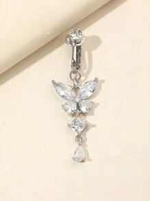 1pc Silver Non-Piercing Butterfly Fake Belly Button Piercing Clip On Fake Piercing Suitable For Daily Wear By Women - Silver - View 1