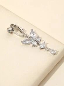1pc Silver Non-Piercing Butterfly Fake Belly Button Piercing Clip On Fake Piercing Suitable For Daily Wear By Women - Silver - View 2