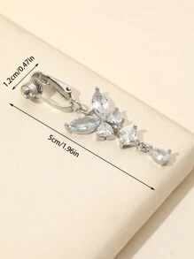 1pc Silver Non-Piercing Butterfly Fake Belly Button Piercing Clip On Fake Piercing Suitable For Daily Wear By Women - Silver - View 3