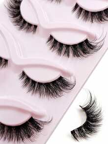 Asiteo 5 Pairs Cat Eye False Eyelashes, Transparent Stem, Fluffy & Soft, Makeup Eyelash Extensions - Black - View 4