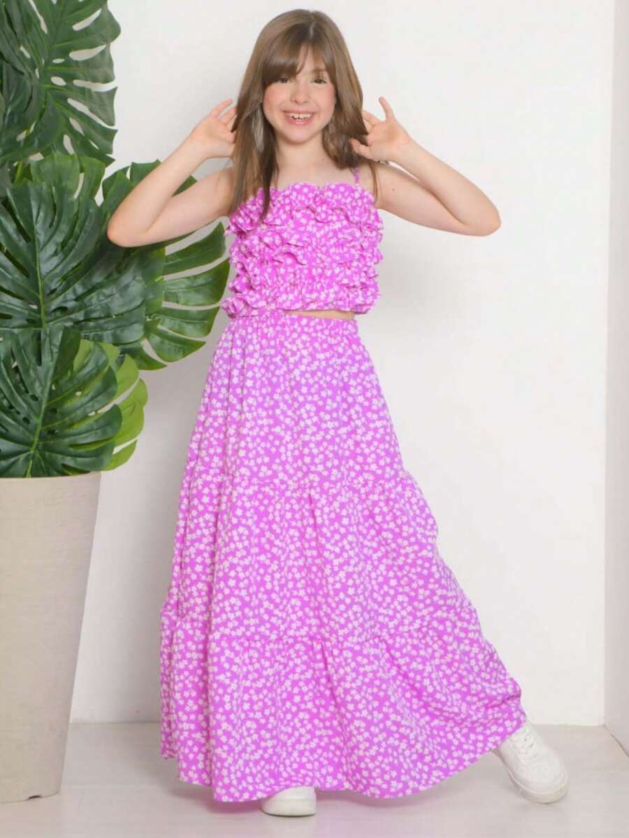 Milly Girls' Crepe Set - Skirt And Cropped Top: The Magic Of Stylish Childhood! - 玫紅色 - 查看 1