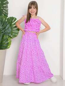 Milly Girls' Crepe Set - Skirt And Cropped Top: The Magic Of Stylish Childhood! - 玫紅色 - 查看 2