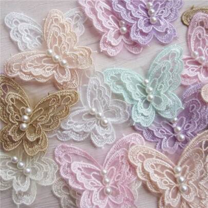 3D Butterfly Pearl Organza Poliester Koronkowe wykończenia Haftowana koronkowa wstążka Tkanina Vintage Haft Aplikacja Szycie Rzemiosło Patchwork Ręcznie Robione DIY Suknia Ślubna Ubrania Dekoracja