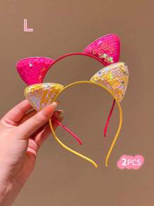 1/2/3/4/5/6pcs Girls Colorful Cat Ear Sequin Hair Hoop - Multicolor - View 11