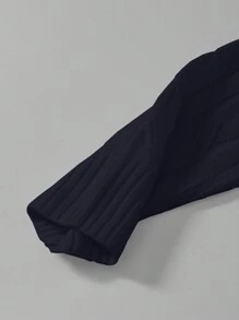 复古简约学院风休闲英伦老钱风格靛蓝色圆领半拉链抽绳针织花卉长袖罗纹毛衣，适合新年、情人节、派对、春季、秋季、冬季叠穿，男士 - 藏蓝色 - 查看 5