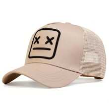 1Piece Men XX Expression Embroidered Net Cap Baseball Cap Outdoor Adjustable Sunscreen Casual Cap Suitable For Spring And Autumn Travel Seaside Vacation - 卡其色 - 查看 1