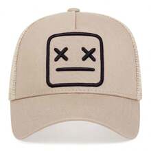 1Piece Men XX Expression Embroidered Net Cap Baseball Cap Outdoor Adjustable Sunscreen Casual Cap Suitable For Spring And Autumn Travel Seaside Vacation - 卡其色 - 查看 2