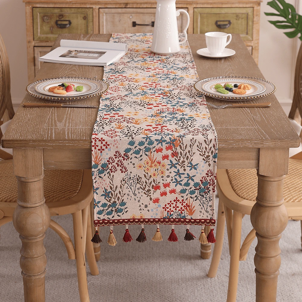 1 件彩色树枝提花流苏装饰桌旗 - 彩色 - 查看 1