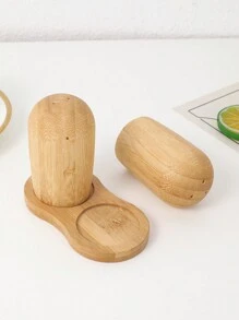 1 套 2 个带支架的竹制香料罐，复古风格调味瓶盐胡椒瓶，木制胡椒和糖盒，非常适合厨房烹饪和旅行圣诞礼物、学校用品 - 杏色 - 查看 11