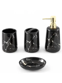 北歐輕奢大理石紋陶瓷漱口杯子刷牙杯牙刷杯托盤款洗手間洗漱四件套裝衛浴用品-家居禮品衛浴旅行禮物-牙杯-漱口杯-船型肥皂盒-乳液瓶-沐浴露瓶-洗髮水瓶-分格牙刷杯-整潔收納-按壓設計沐浴洗髮瓶油墊式吸管設計-洗髮精瓶-分格牙刷杯-整潔收納-按壓設計沐浴洗髮精瓶油管式吸管設計-無毛邊毛邊小屋