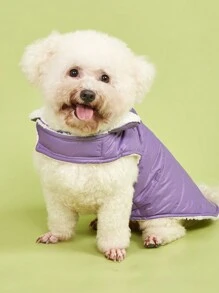 1 chiếc áo khoác đệm cho thú cưng màu trơn có móc và vòng, thiết kế đơn giản, ấm áp và chống gió, dành cho chó vào mùa thu/đông - Màu tím - Xem 8