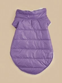 1 chiếc áo khoác đệm cho thú cưng màu trơn có móc và vòng, thiết kế đơn giản, ấm áp và chống gió, dành cho chó vào mùa thu/đông - Màu tím - Xem 6