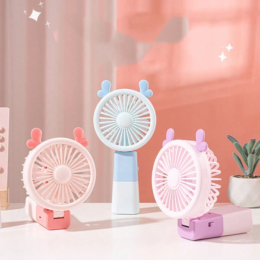 Portable Mini Handheld Table Fan Rechargeable USB LED With Cable - 彩色 - 查看 1