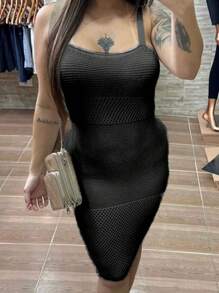 Modal Line Dress With Short Ribbed Straps For Summer - 黑色 - 查看 1