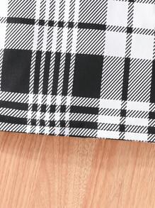 Young Girl 2pcs/Set Letter Printed Crop Top And Plaid Slip Dress - Black - View 3