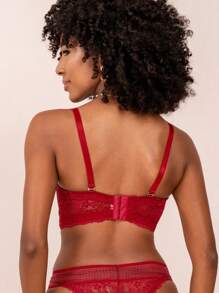 Lace Bra With Removable Straps, Fixed Cup And Jewel Detail For Feminine - 紫紅色 - 查看 2