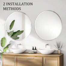 Round Wall Mirror Silver Frameless Decorative Mirrored Glass Vanity With Polished Beveled Edge For Bathroom Living Room Entryway Hallway - 銀色 - 查看 9