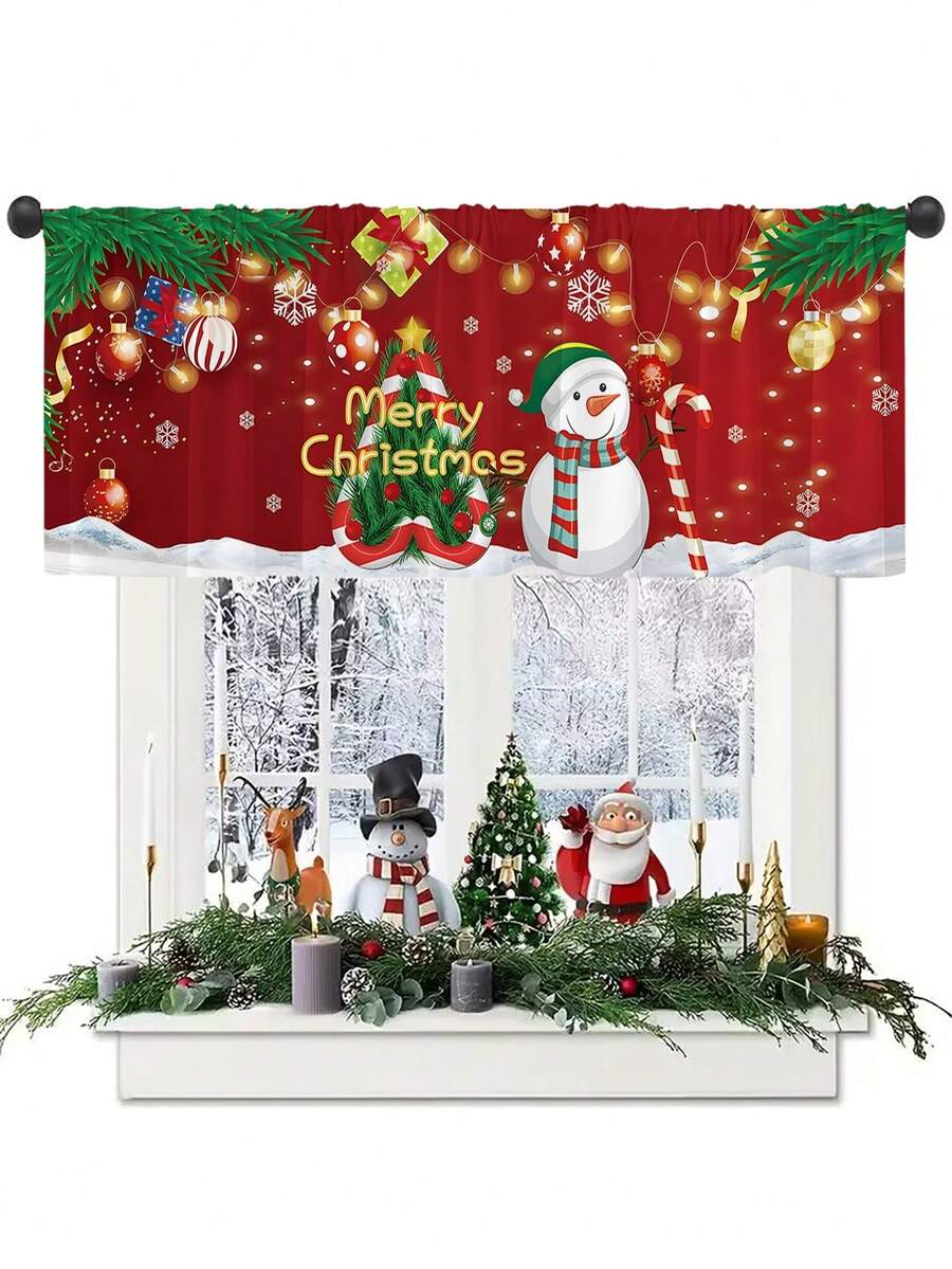 1 tấm rèm cửa nhà bếp họa tiết người tuyết Giáng sinh, trang trí cửa sổ dạng thanh treo Giáng sinh thích hợp cho phòng khách, phòng ngủ, phòng tắm, trang trí nhà cửa, sử dụng quanh năm - Nhiều màu - Xem 1