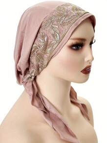 1 chiếc khăn trùm đầu thêu đàn hồi thanh lịch cho nữ, trang trí ren hoa polyester thời trang, phù hợp với mọi mùa - A - Xem 18