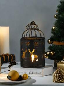 1 chiếc chân nến lồng chim và hươu phong cách Bắc Âu bằng sắt, đồ trang trí trung tâm bàn lãng mạn, đồ trang trí Giáng sinh (Không bao gồm nến) - Nhiều màu - Xem 1