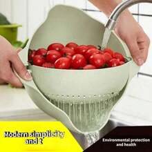 双层塑料滤网篮、厨房蔬菜清洗机、淘米漏勺、水果碗
