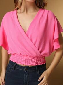 Blouse With Ruffled Sleeves And Elatex Waist, Summer Cherme - Hồng - Xem 6