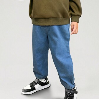 2024 新款男童柔软针织慢跑裤，儿童春秋季休闲牛仔校园运动长裤