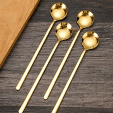 Cucharilla de café de 6,85 pulgadas color espresso, cuchara de mezcla de acero inoxidable, cucharilla de té, cucharilla larga para té helado, juego de cubertería - Multicolor - Ver 4