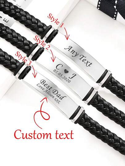 [Customized Products] 1pc Personalised Men Bracelet Engraved Bracelets Gift For Him Customised Monogram, Birthday, Wedding, Christmas, Free Engraving Black,Silver Stylish,Fall Fashion,Vintage,Contracted,Simple,Unisex Custom,Personalized,Unique Ideal Gifts For Her,Ideal Gifts For Him Girlfriend,Mom,Family,Friends,Daughter,Her,Grandparents For Anniversaries,For Birthdays,For Daily Wear,For Prom,For Mother's Day,For Valentine's Day,For Graduation,For Weddings