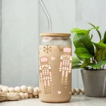 1 chiếc cốc thủy tinh đựng nước đơn giản di động 16oz có ống hút và nắp, cốc quà tặng, cốc thủy tinh trong suốt có họa tiết dễ thương vui nhộn, cốc uống nước Giáng sinh, cốc bia, có thể tái sử dụng, quà tặng ngày lễ cho gia đình, bạn bè Giáng sinh, Halloween, quà tặng ngày lễ tình nhân - trong suốt - Xem 8