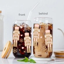 1 chiếc cốc thủy tinh đựng nước đơn giản di động 16oz có ống hút và nắp, cốc quà tặng, cốc thủy tinh trong suốt có họa tiết dễ thương vui nhộn, cốc uống nước Giáng sinh, cốc bia, có thể tái sử dụng, quà tặng ngày lễ cho gia đình, bạn bè Giáng sinh, Halloween, quà tặng ngày lễ tình nhân - trong suốt - Xem 9