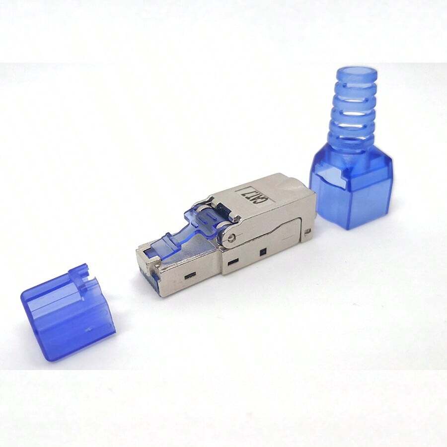 Tool-Free Shielded Ethernet Cable, CAT7 Gigabit RJ45 Connector, Supports POE - Blue - View 1