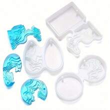 3pcs Crystal Pendant Epoxy Resin Mold, Creative Stair Shape, Round Drop, Island Shape DIY Jewelry Silicone Mold