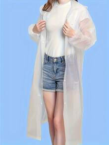 1 件透气连帽纽扣雨衣，男女通用加厚 EVA 雨披，时尚可重复使用运动款徒步雨衣 - 白色 - 查看 5