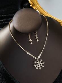 3 件套优雅水晶雪花吊坠项链耳环首饰套装，适合女性婚礼伴娘派对 - 彩色 - 查看 6