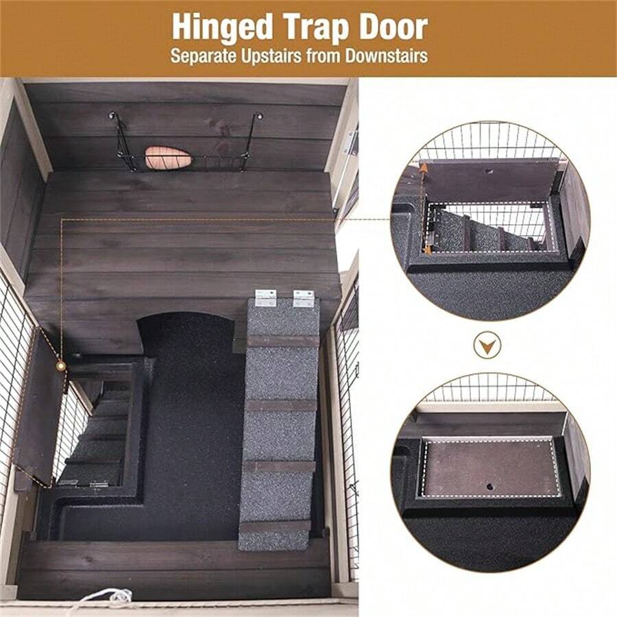 Rabbit Hutch Large Bunny House Two Story With Trap Door, Indoor Outdoor Small Animal Cage With