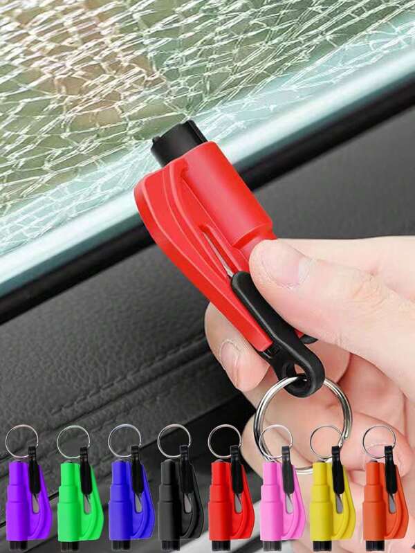 1 Piece Of 2-In-1 Emergency Seat Belt Cutter With Car Keychain, Hammer, Mini Fire Hammer, Car Emergency Escape Tool, Window Breaker, Portable Rescue Tool Keyring, Emergency Hammer, Car Emergency Escape Device Window Breaker, Multi-Functional Emergency Window Glass Breaking Tool For Life Saving - Easy To Break Glass And Cut Belt In Emergency Situations Multicolor School Car Accessories Cute Goth Y2k