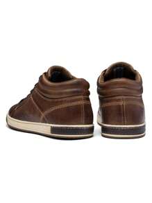 SHOESMALL Men's Leather Sneakers High Top Fashion Casual Shoes Dress Sneakers Boots For Men - AMY5106A-深棕色 - 查看 7