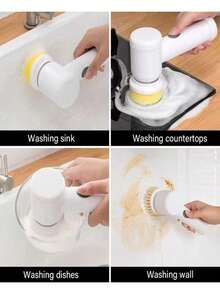 1 Conjunto De Cepillo De Limpieza Eléctrico, Cepillo De Limpieza Eléctrico Impermeable A Prueba De Agua, Limpiador De Cocina Portátil Inalámbrico, Cepillo De Limpieza Giratorio, Cepillo De Fregar Con Alimentación Para Baño Recargable, Cepillo De Limpieza Automático Giratorio Y Cepillo De Fregar Para Limpiar - Blanco - Ver 4