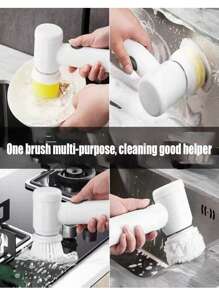1 Conjunto De Cepillo De Limpieza Eléctrico, Cepillo De Limpieza Eléctrico Impermeable A Prueba De Agua, Limpiador De Cocina Portátil Inalámbrico, Cepillo De Limpieza Giratorio, Cepillo De Fregar Con Alimentación Para Baño Recargable, Cepillo De Limpieza Automático Giratorio Y Cepillo De Fregar Para Limpiar - Blanco - Ver 3