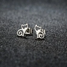 1 对朋克不锈钢耳钉女士日常珠宝女士几何麋鹿燕子芭蕾拼图莲花鸟耳钉可佩戴圣诞珠宝礼物 - 銀色 - 查看 22