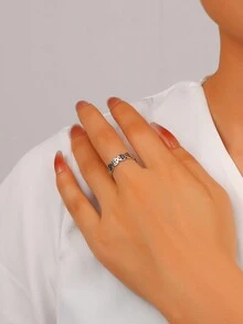 1 件 925 纯银镂空圆形硬币设计戒指，复古锈蚀风格男女通用时尚嘻哈朋克摇滚派对配饰 - 銀色 - 查看 3