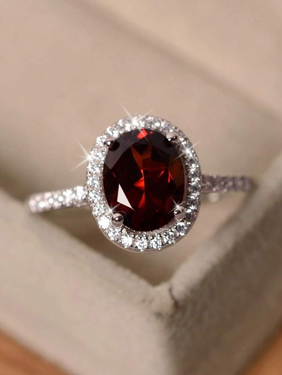 1個流行的酒紅色寶石女戒指 - 酒紅色 - 查看 1