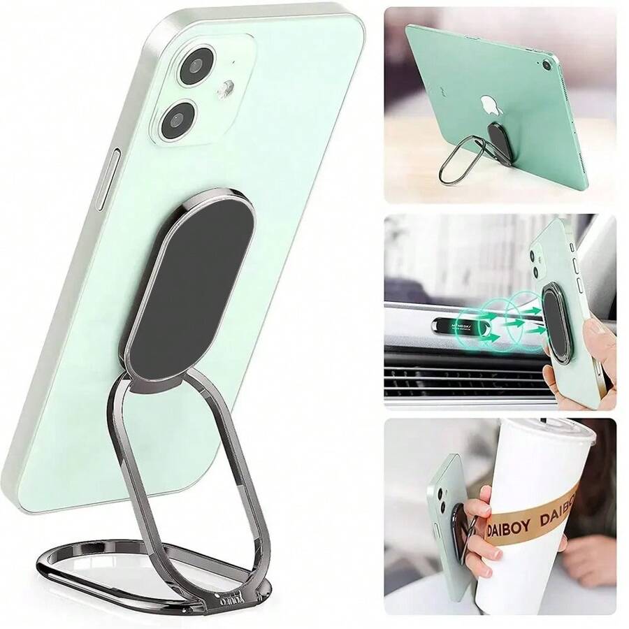 Foldable And Retractable Finger Ring Buckle Stand Compatible With IPhone, Android Phone, Gift For Birthday, Family, Friends Finger Ring Holder, Phone Grip, Phone Accessories - Silver - View 1