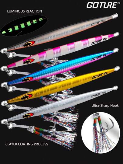  Goture 1st vertikala fiskejiggar Saltvatten, självlysande långsamma jiggar, pitchande beten, konstgjorda beten Snabba jiggar, snabba jiggar med Japan importlaser, vertikala blyjiggar 2,82/5,64/7,05 oz fiskegrejer