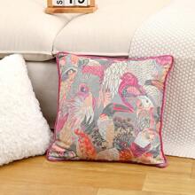 1 pièce Housse de coussin style palais motif Jacquard rose rouge perroquet, convient pour le salon, le canapé, la décoration de la chambre (sans remplissage)